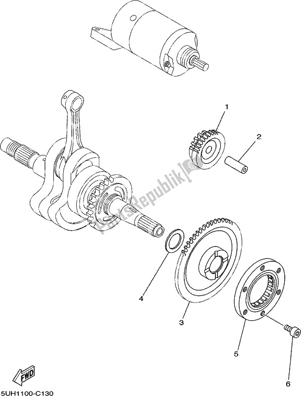 All parts for the Starter Clutch of the Yamaha YFM 350A Grizzly 350 2 WD 2019