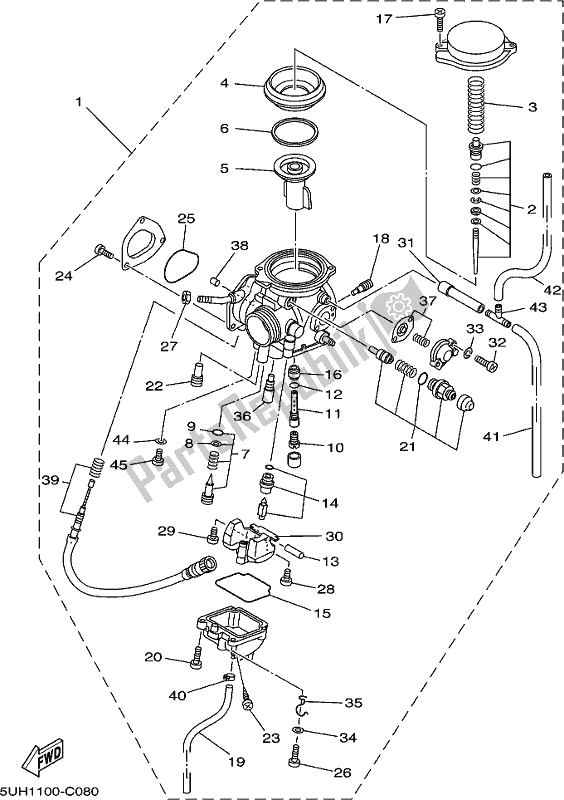 All parts for the Carburetor of the Yamaha YFM 350 FA Grizzly 4 WD 2019