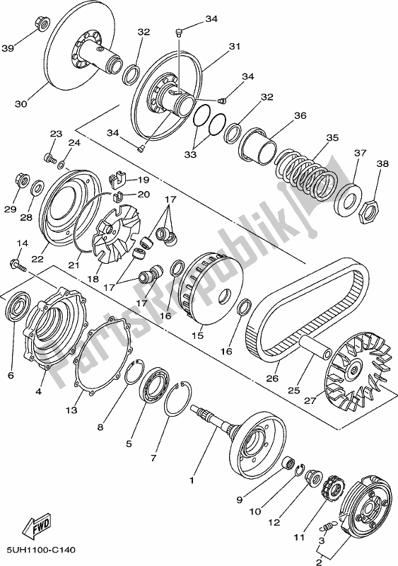 All parts for the Clutch of the Yamaha YFM 350 FA Grizzly 4 WD 2019