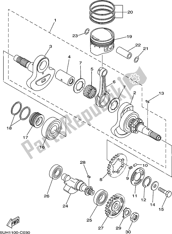 All parts for the Crankshaft & Piston of the Yamaha YFM 350 FA Grizzly 4 WD 2019