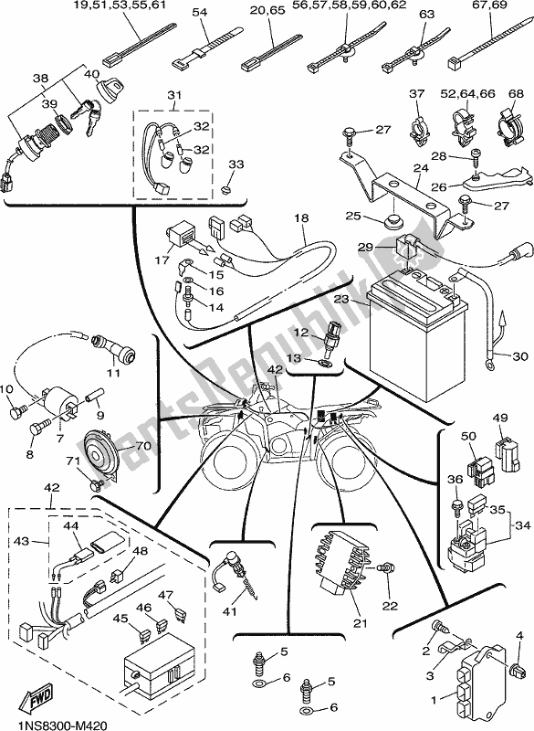 All parts for the Electrical 1 of the Yamaha YFM 350 FA Grizzly 4 WD 2019