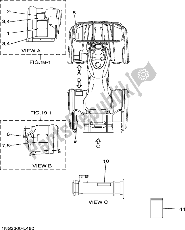 All parts for the Emblem & Label of the Yamaha YFM 350 FA Grizzly 4 WD 2019