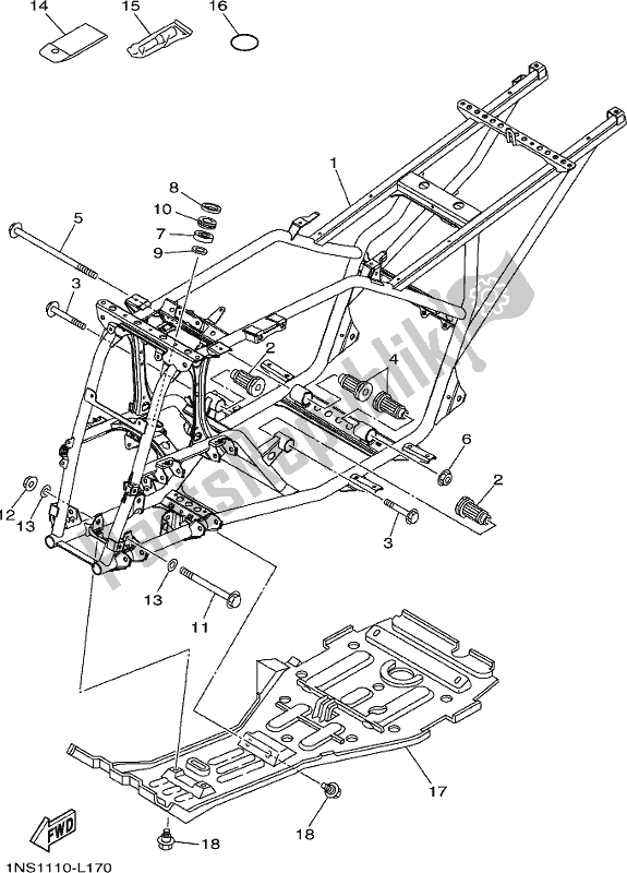 All parts for the Frame of the Yamaha YFM 350 FA Grizzly 4 WD 2019