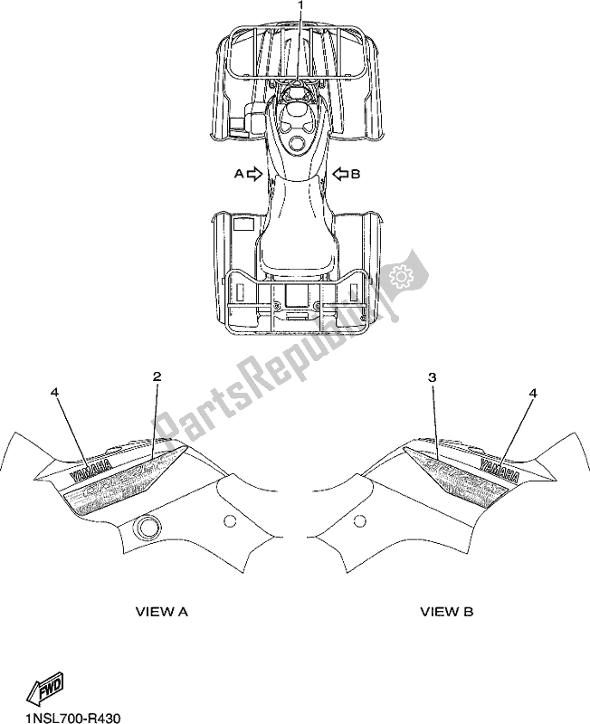 Tutte le parti per il Grafica del Yamaha YFM 350 FA Grizzly 4 WD 2019