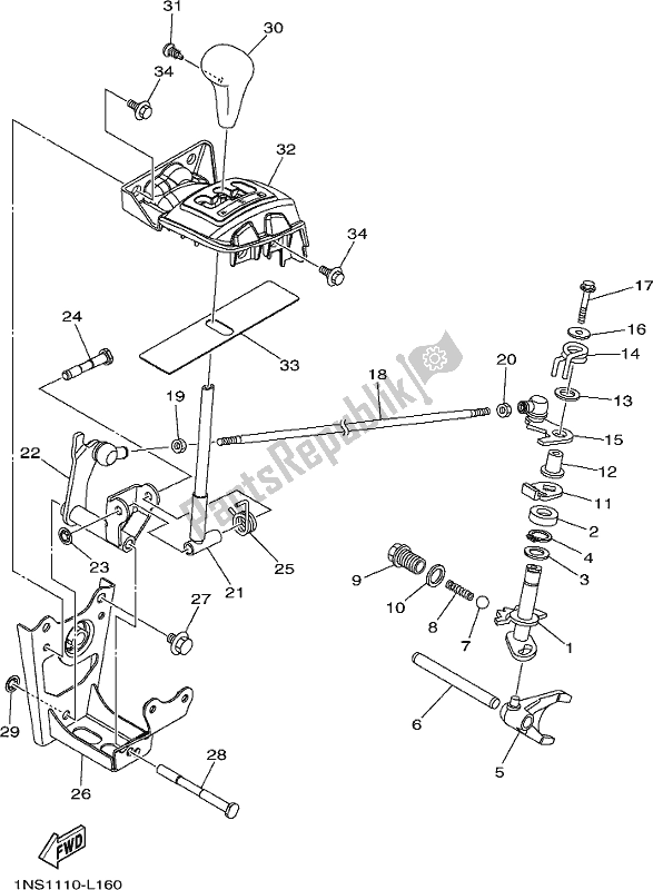 All parts for the Shift Shaft of the Yamaha YFM 350 FA Grizzly 4 WD 2019