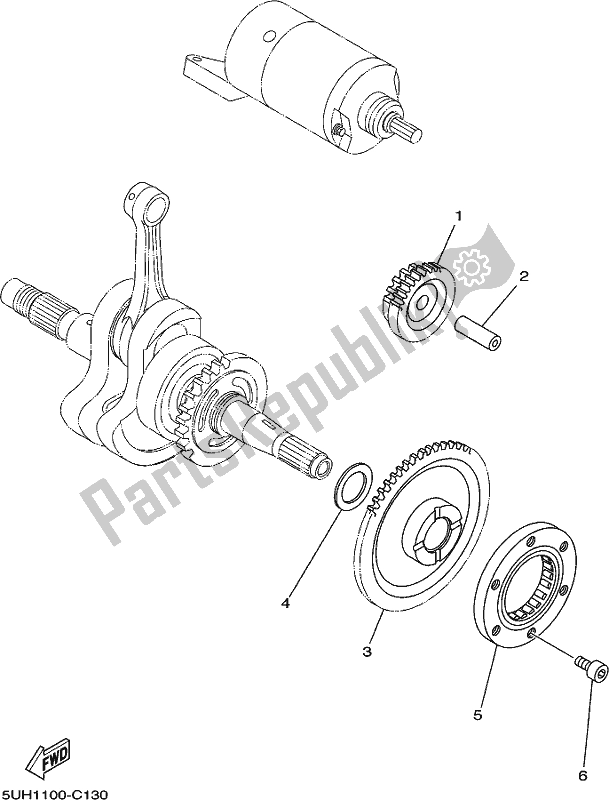 All parts for the Starter Clutch of the Yamaha YFM 350 FA Grizzly 4 WD 2019