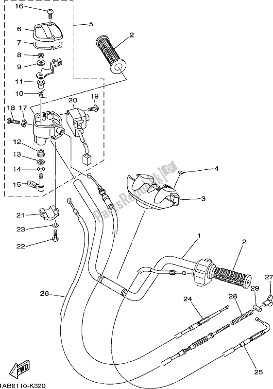 All parts for the Steering Handle & Cable of the Yamaha YFM 350 FA Grizzly 4 WD 2019