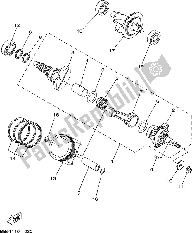 All parts for the Crankshaft & Piston of the Yamaha YFM 450 FWB 2019