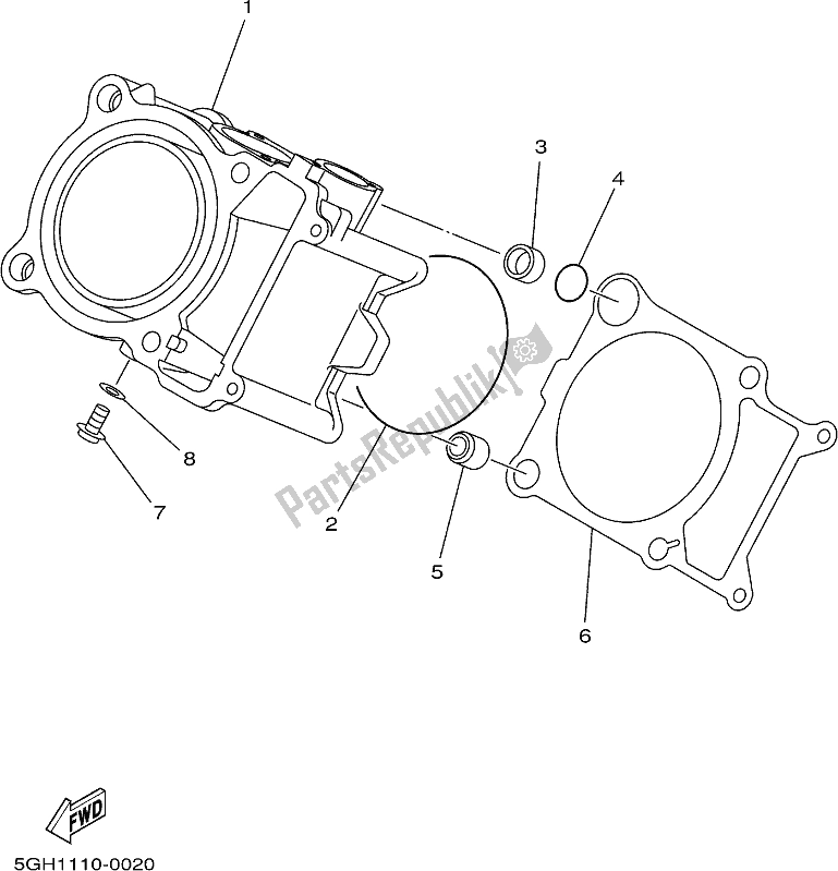 All parts for the Cylinder of the Yamaha YFM 450 FWB 2019