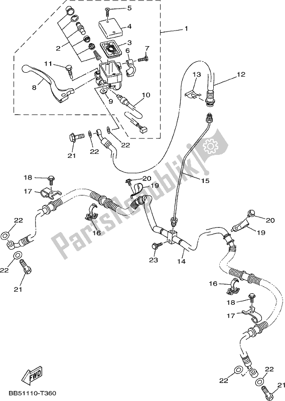 All parts for the Front Master Cylinder of the Yamaha YFM 450 FWB 2019