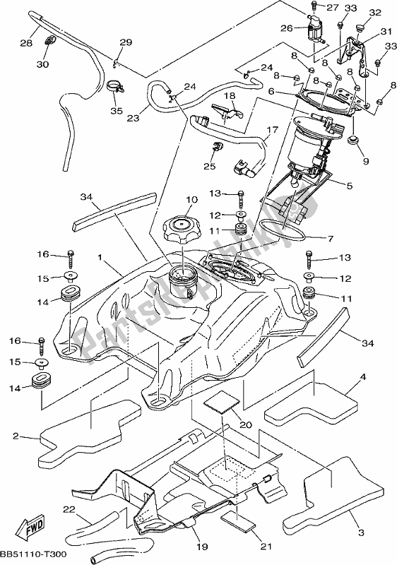 All parts for the Fuel Tank of the Yamaha YFM 450 FWB 2019