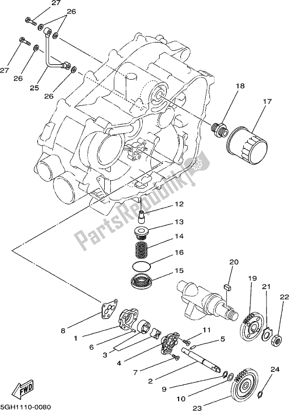 All parts for the Oil Pump of the Yamaha YFM 450 FWB 2019