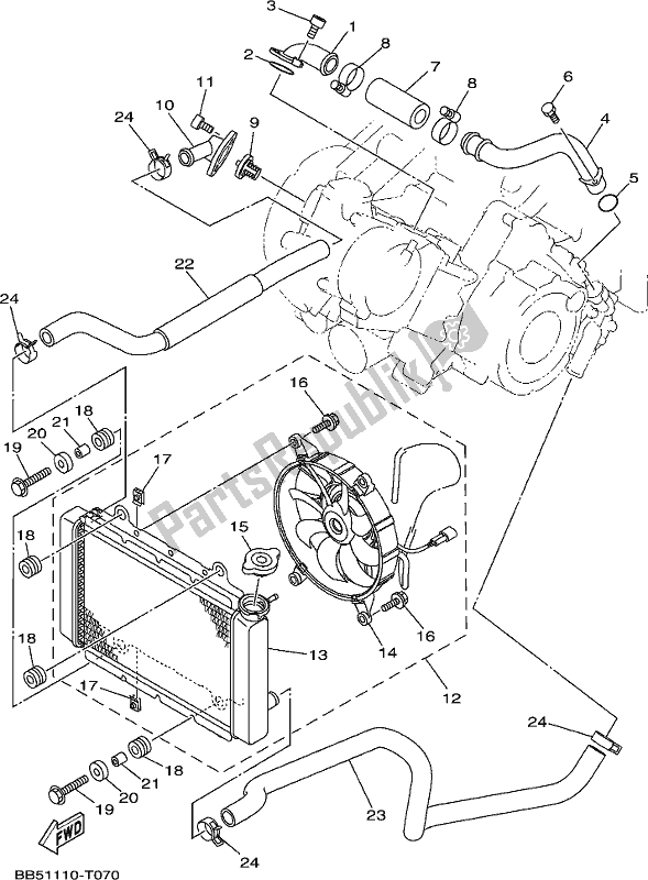 All parts for the Radiator & Hose of the Yamaha YFM 450 FWB 2019