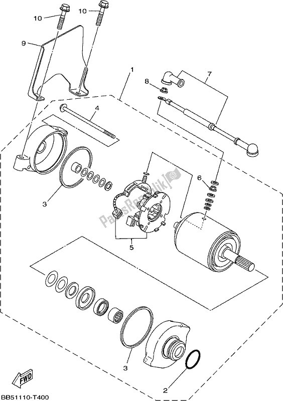 All parts for the Starting Motor of the Yamaha YFM 450 FWB 2019