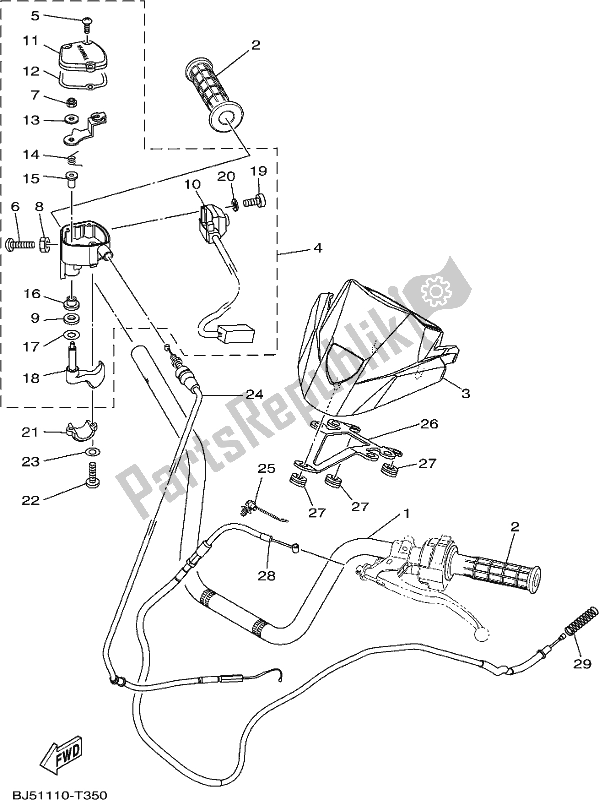 All parts for the Steering Handle & Cable of the Yamaha YFM 450 FWB 2019