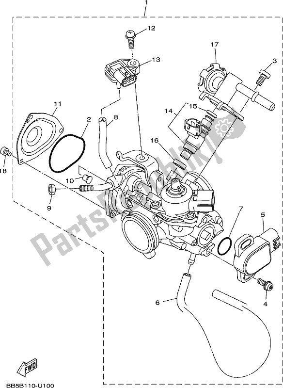 All parts for the Throttle Body Assy 1 of the Yamaha YFM 450 FWB 2019