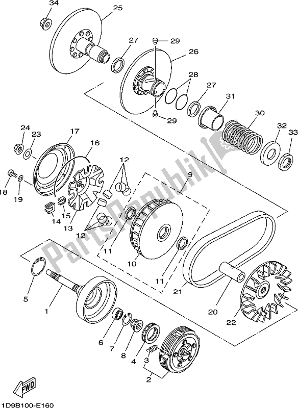 All parts for the Clutch of the Yamaha YFM 450 FWB 2020