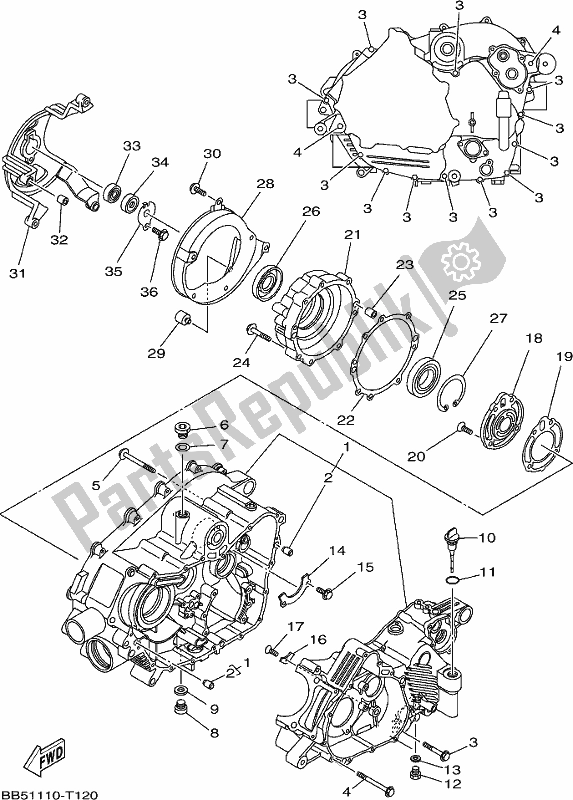 All parts for the Crankcase of the Yamaha YFM 450 FWB 2020