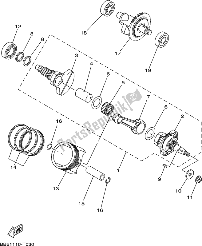 All parts for the Crankshaft & Piston of the Yamaha YFM 450 FWB 2020