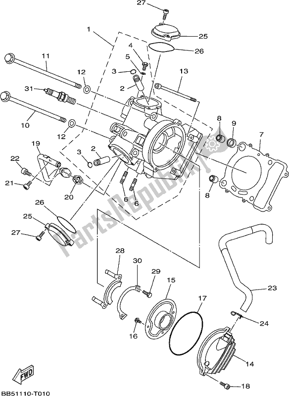 All parts for the Cylinder Head of the Yamaha YFM 450 FWB 2020