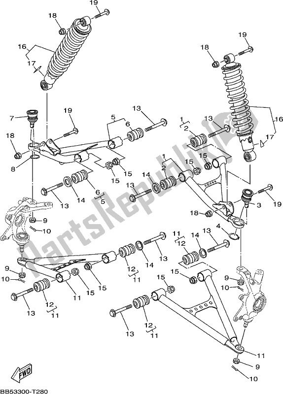 All parts for the Front Suspension & Wheel of the Yamaha YFM 450 FWB 2020