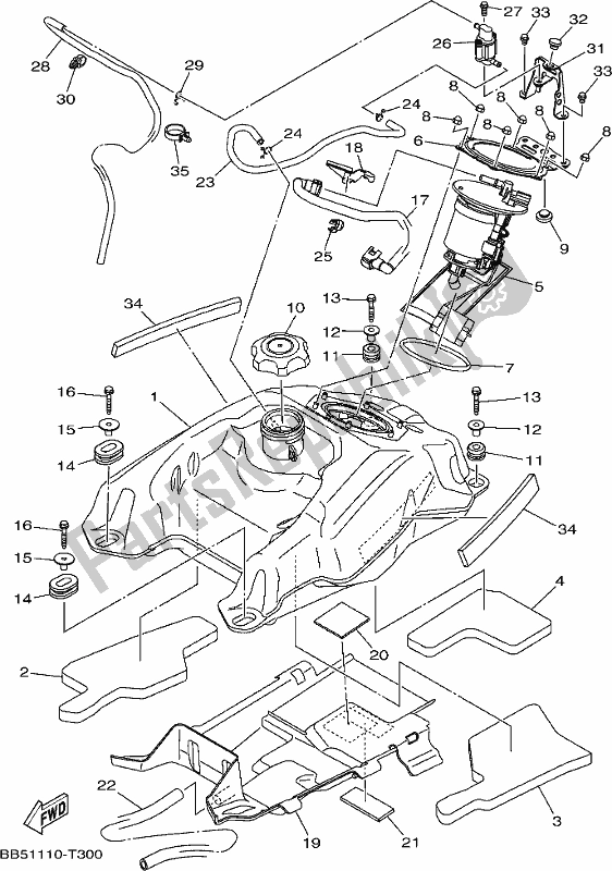 All parts for the Fuel Tank of the Yamaha YFM 450 FWB 2020