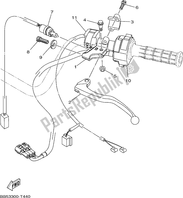 All parts for the Handle Switch & Lever of the Yamaha YFM 450 FWB 2020