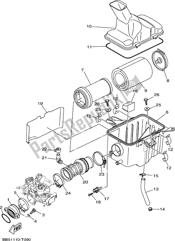 All parts for the Intake of the Yamaha YFM 450 FWB 2020