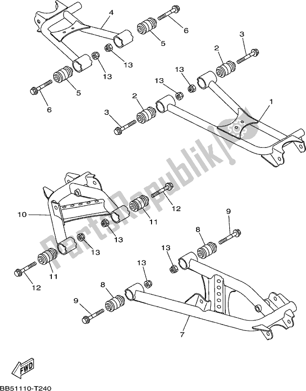 All parts for the Rear Arm of the Yamaha YFM 450 FWB 2020