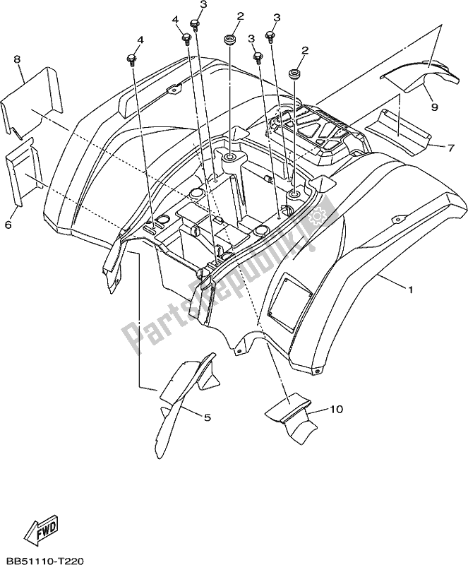 All parts for the Rear Fender of the Yamaha YFM 450 FWB 2020