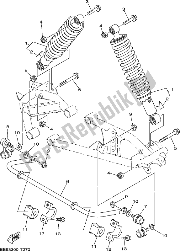 All parts for the Rear Suspension of the Yamaha YFM 450 FWB 2020