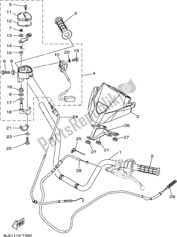 All parts for the Steering Handle & Cable of the Yamaha YFM 450 FWB 2020