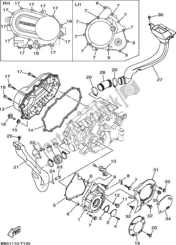 All parts for the Crankcase Cover 1 of the Yamaha YFM 450 FWB Kodiak 2018