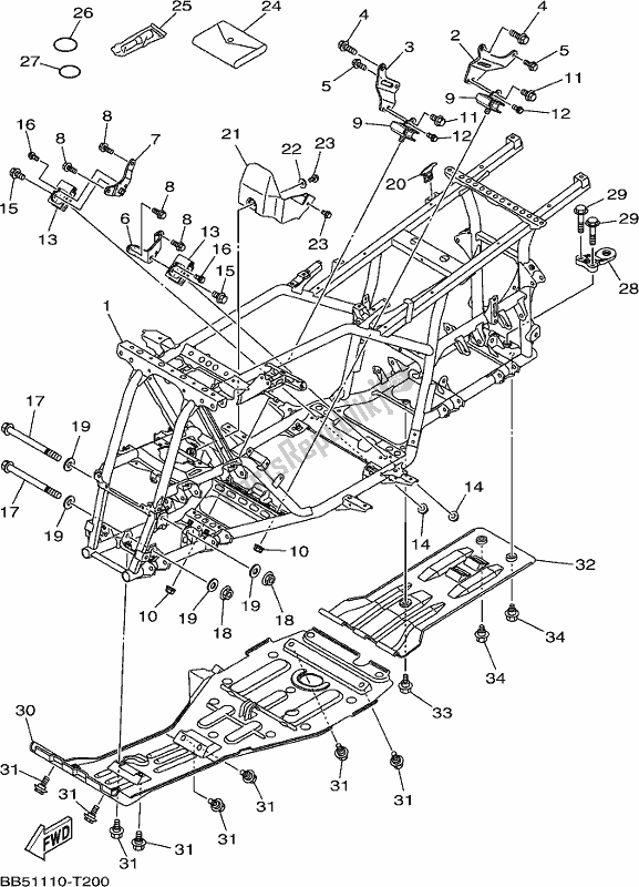 All parts for the Frame of the Yamaha YFM 450 FWB Kodiak 2018