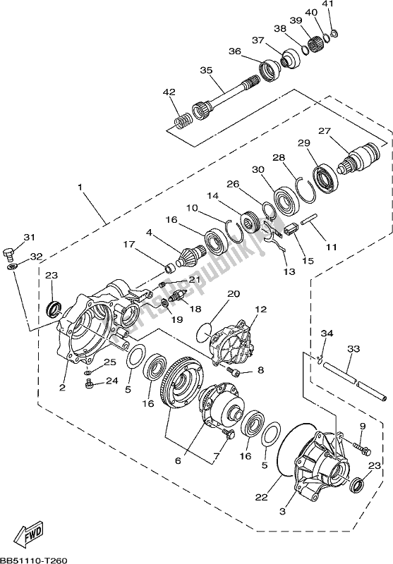 All parts for the Front Differential of the Yamaha YFM 450 FWB Kodiak 2018