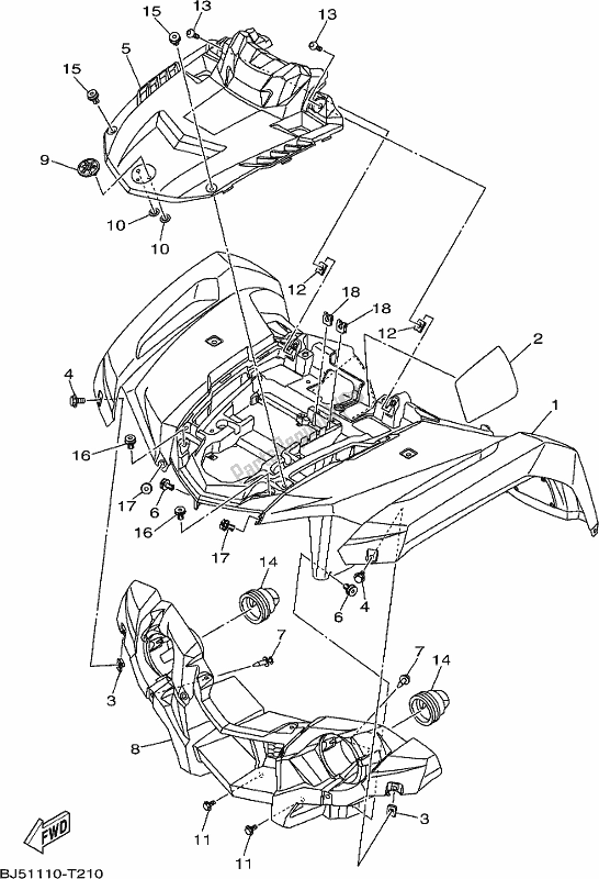 All parts for the Front Fender of the Yamaha YFM 450 FWB Kodiak 2018