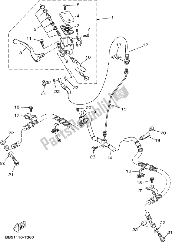 All parts for the Front Master Cylinder of the Yamaha YFM 450 FWB Kodiak 2018