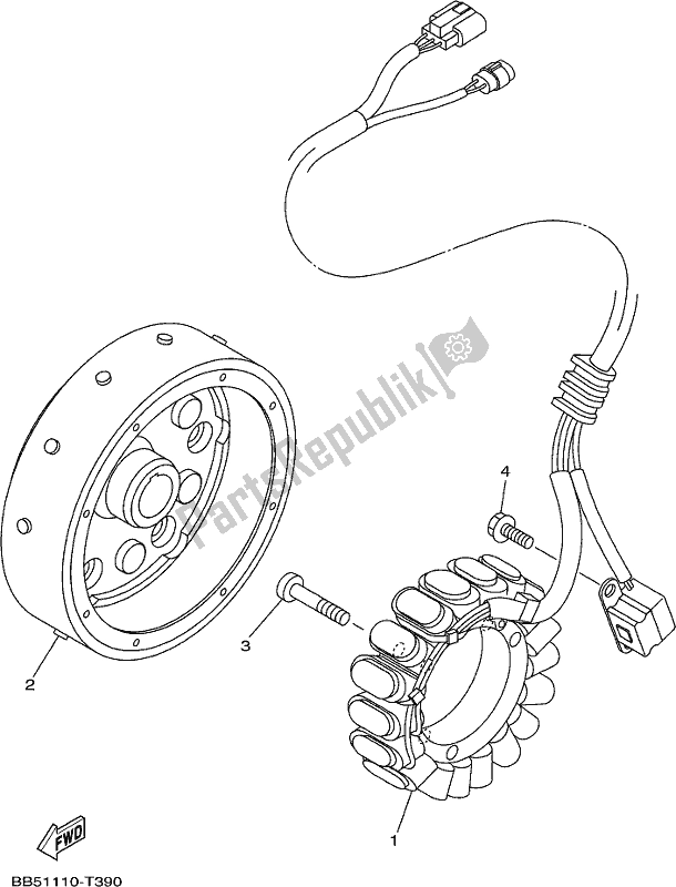 All parts for the Generator of the Yamaha YFM 450 FWB Kodiak 2018