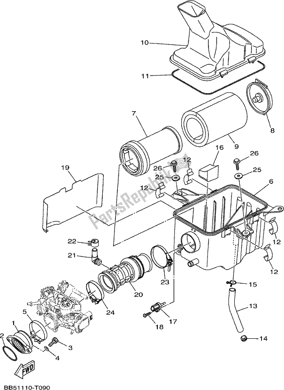 All parts for the Intake of the Yamaha YFM 450 FWB Kodiak 2018