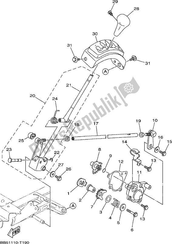 All parts for the Shift Shaft of the Yamaha YFM 450 FWB Kodiak 2018