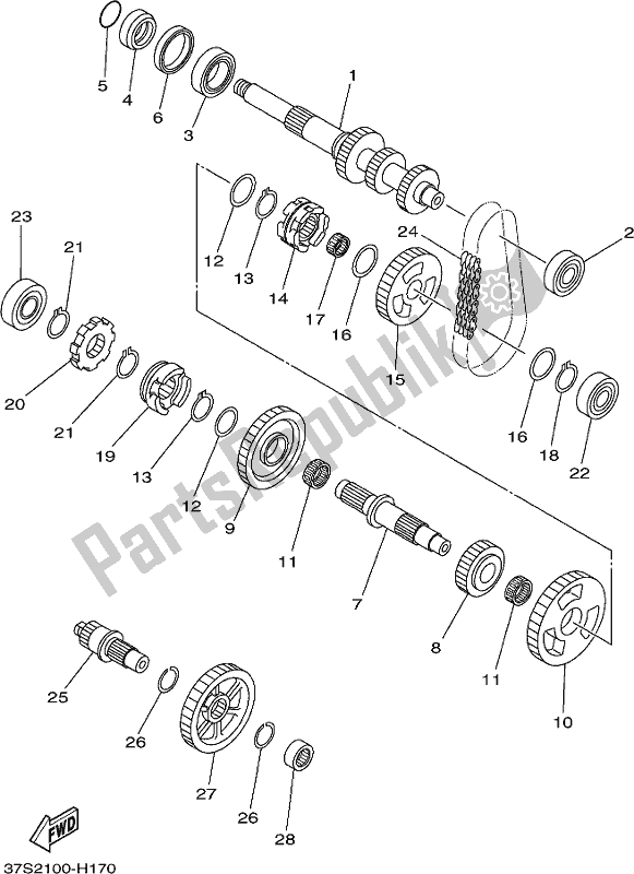 All parts for the Transmission of the Yamaha YFM 450 FWB Kodiak 2018