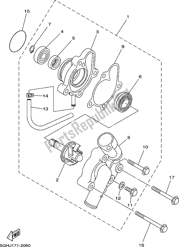 All parts for the Water Pump of the Yamaha YFM 450 FWB Kodiak 2018