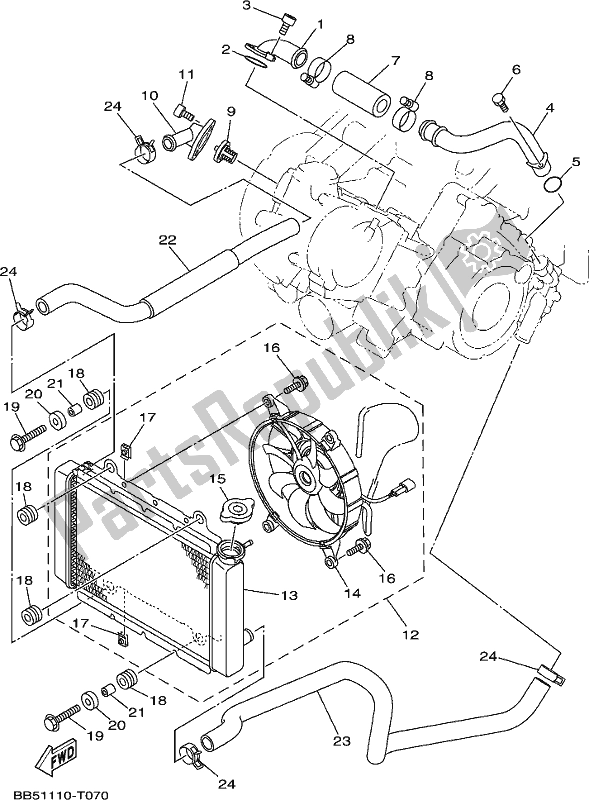 Alle onderdelen voor de Radiator Slang van de Yamaha YFM 450 FWB Kodiak 2020