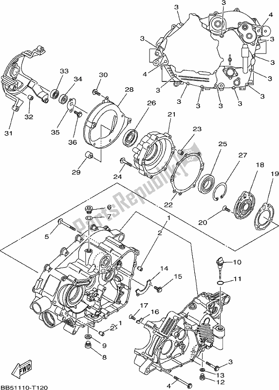 All parts for the Crankcase of the Yamaha YFM 450 Fwbd 2018