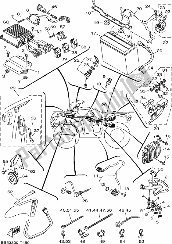 All parts for the Electrical 1 of the Yamaha YFM 450 Fwbd 2018