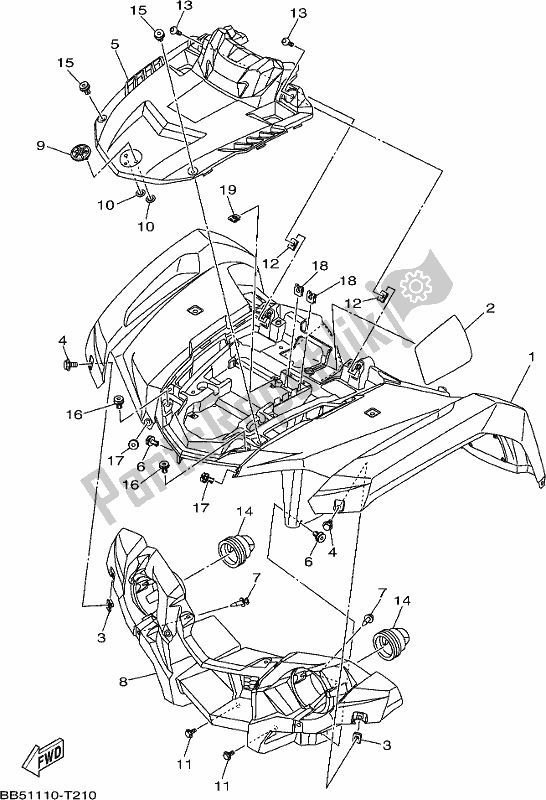 All parts for the Front Fender of the Yamaha YFM 450 Fwbd 2018