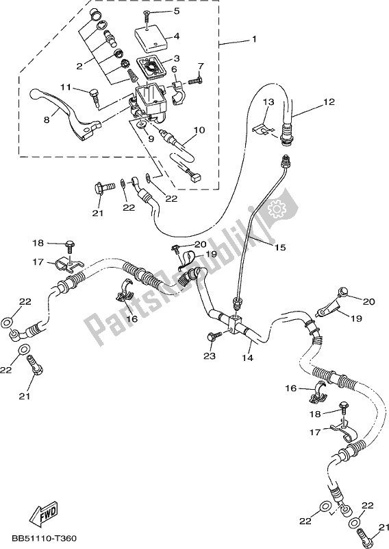 All parts for the Front Master Cylinder of the Yamaha YFM 450 Fwbd 2018