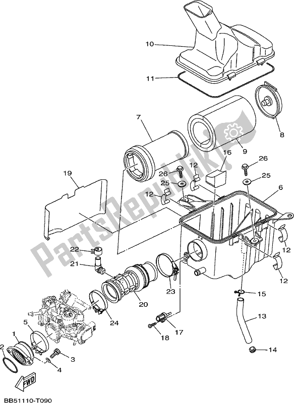 All parts for the Intake of the Yamaha YFM 450 Fwbd 2018