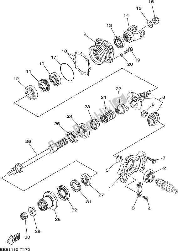 All parts for the Middle Drive Gear of the Yamaha YFM 450 Fwbd 2018