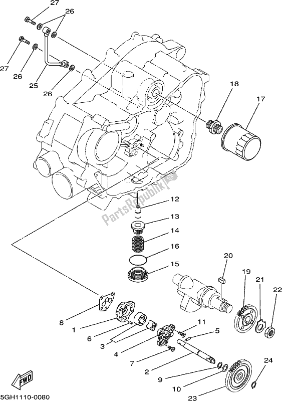 All parts for the Oil Pump of the Yamaha YFM 450 Fwbd 2018